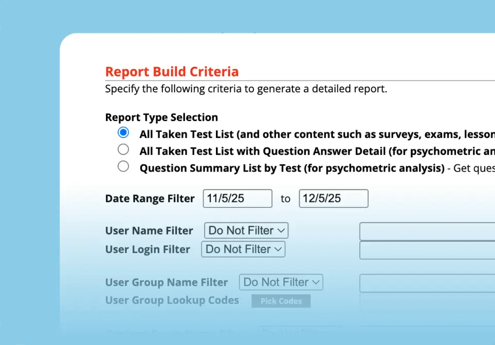 administrative-efficiency Screenshot of Report Build Criteria screen in the app